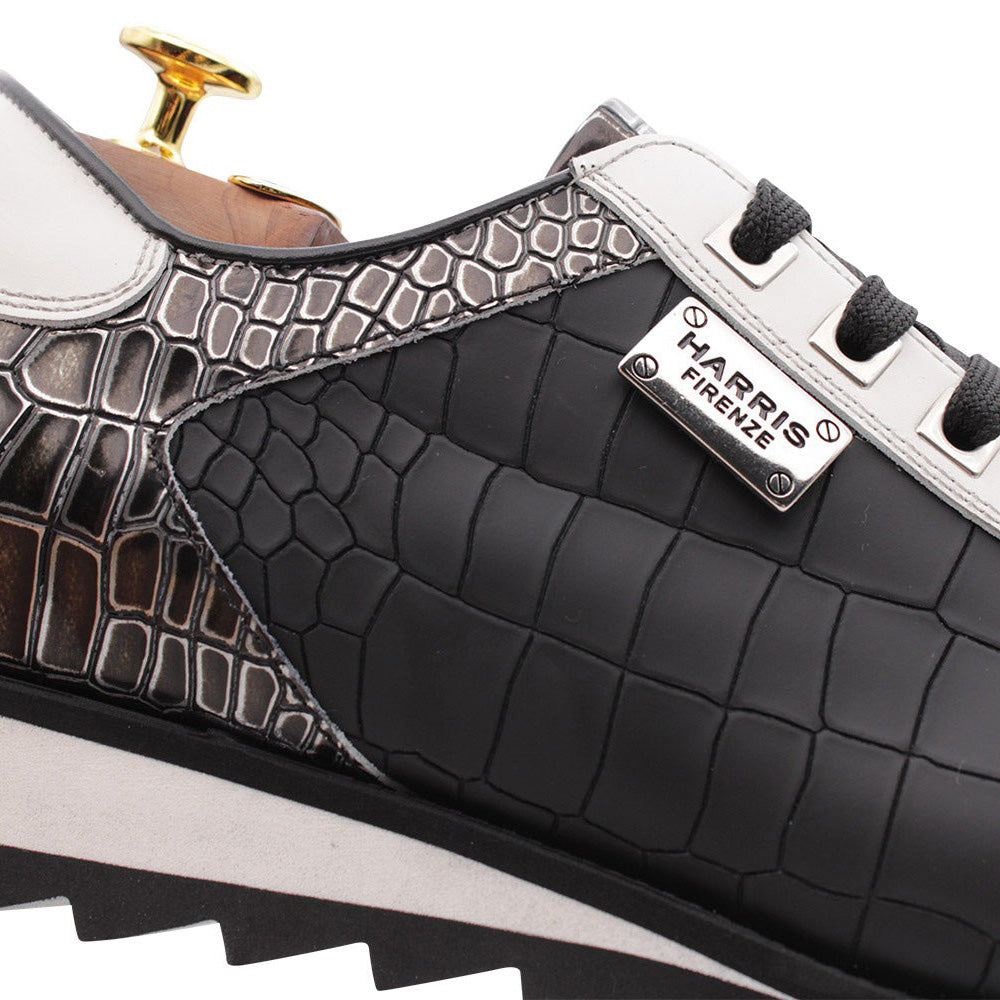 Harris Firenze 1913 Rubberized Crocodile Print Sneakers Black