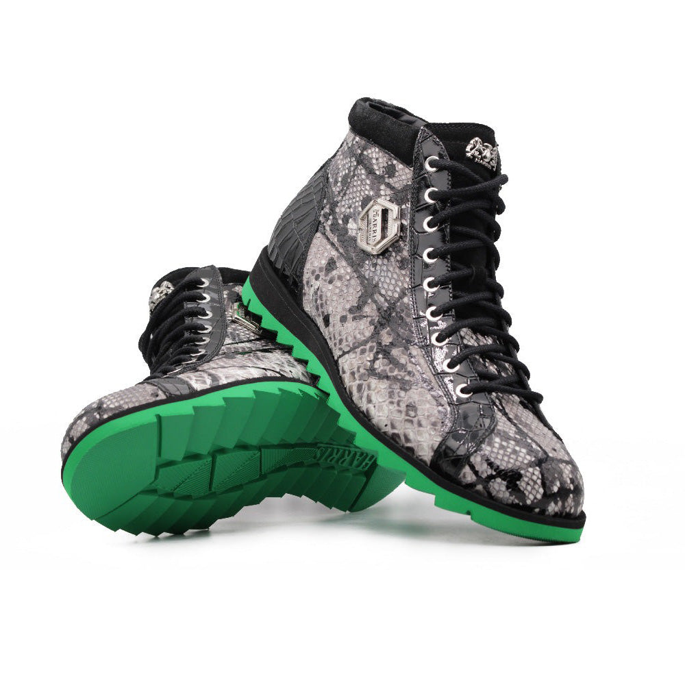 Harris Firenze 1913 Soft Rock Python Leather Hi-Top Sneakers Grey