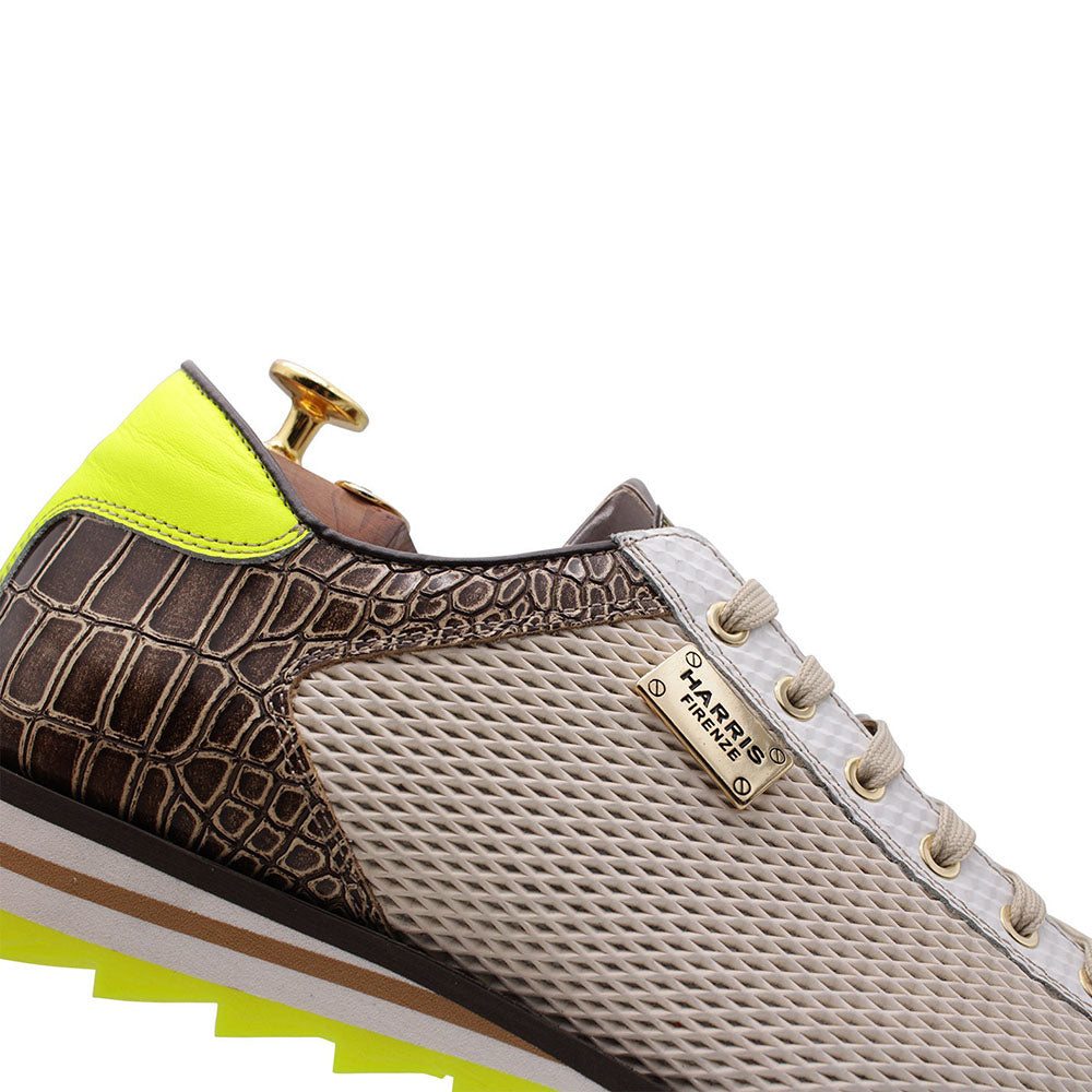 Harris Firenze 1913 Suede / Crocodile Print Sneakers Beige