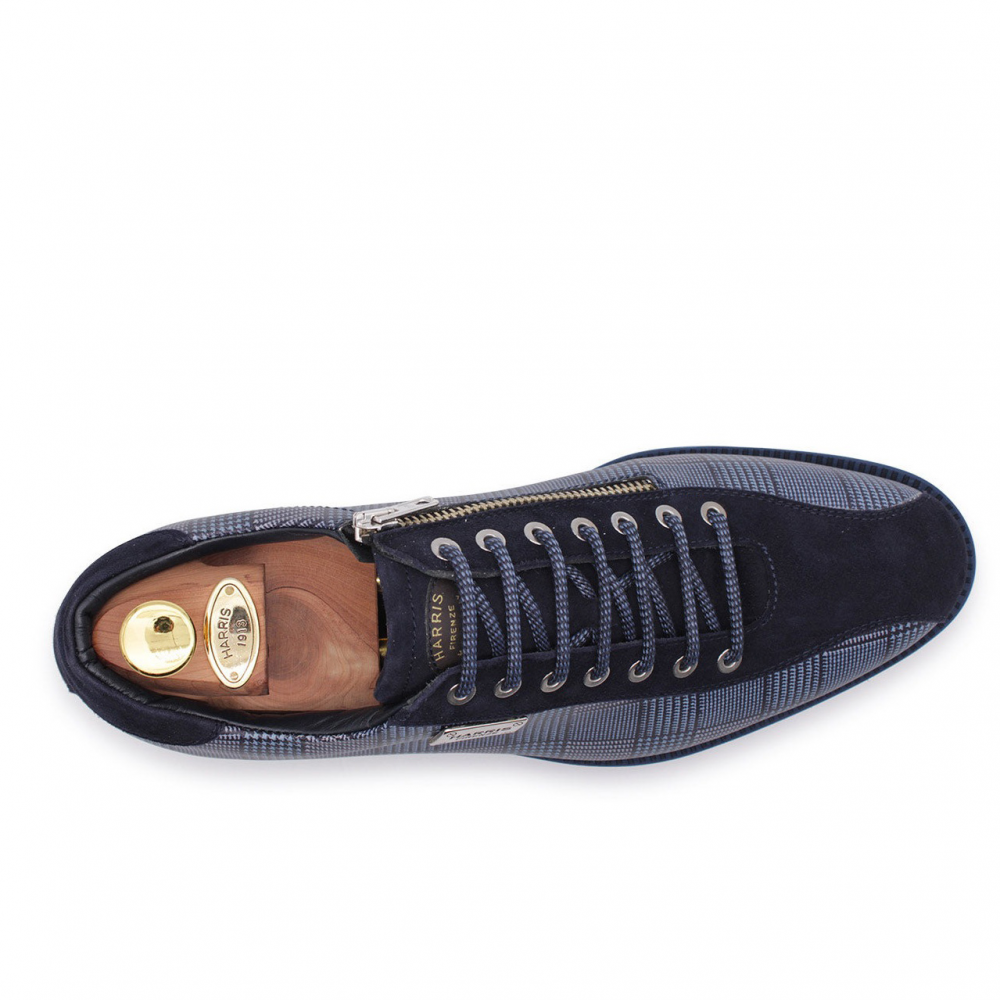 Harris Firenze 1913 Tweed Print Leather Sneakers Blue