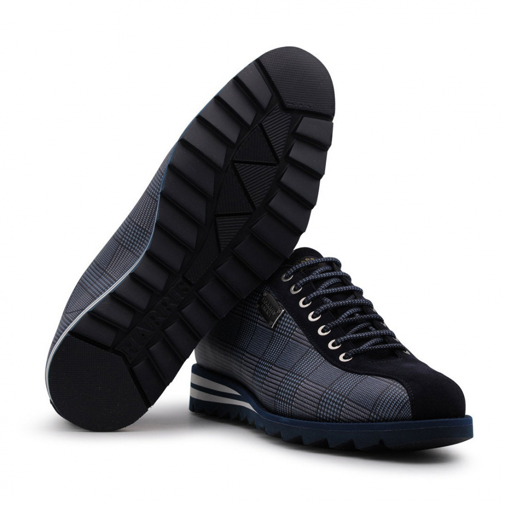 Harris Firenze 1913 Tweed Print Leather Sneakers Blue