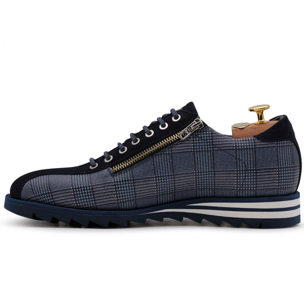Harris Firenze 1913 Tweed Print Leather Sneakers Blue
