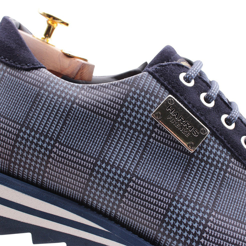 Harris Firenze 1913 Tweed Print Leather Sneakers Blue