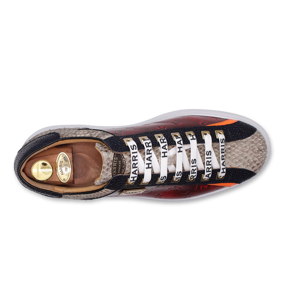 Harris Firenze 1913 Vintage Print Leather Sneakers Bordeaux
