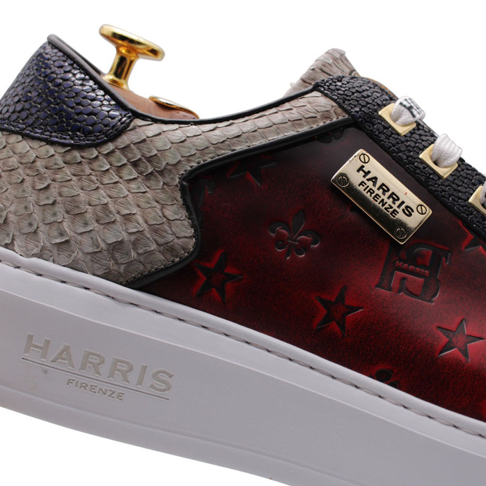 Harris Firenze 1913 Vintage Print Leather Sneakers Bordeaux