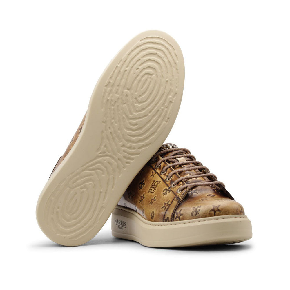 Harris Firenze 1913 Vintage Print Leather Sneakers Brown
