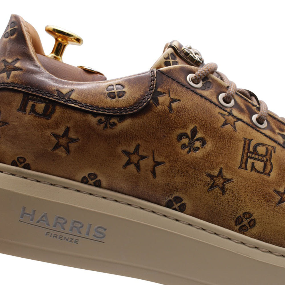 Harris Firenze 1913 Vintage Print Leather Sneakers Brown