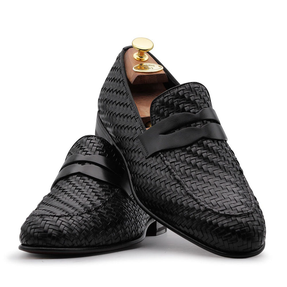 Harris Firenze 1913 Woven Calfskin Loafers Black