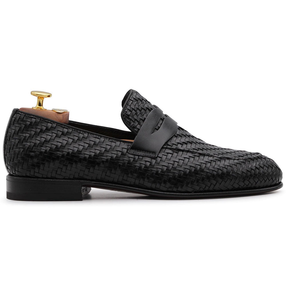 Harris Firenze 1913 Woven Calfskin Loafers Black
