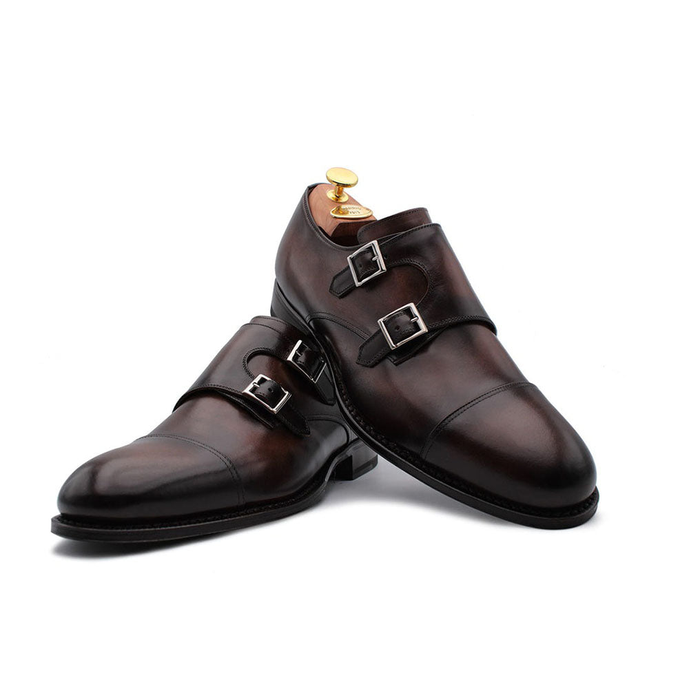 Harris Shoes 1913 Calfskin Leather Double Buckle Shoes Brown