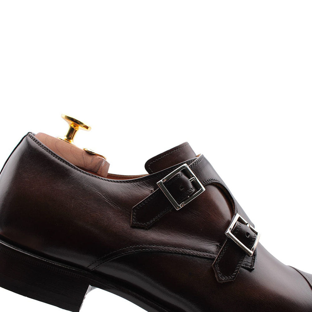 Harris Shoes 1913 Calfskin Leather Double Buckle Shoes Brown