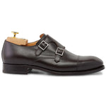 Harris Shoes 1913 Calfskin Leather Double Buckle Shoes Dark Brown