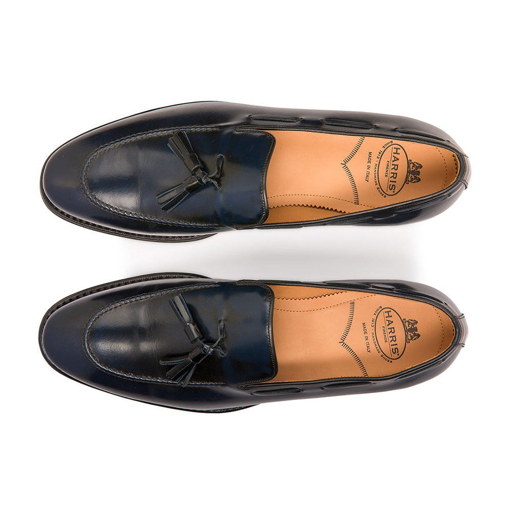 Harris Shoes 1913 Calfskin Leather Tassel Loafers Blue