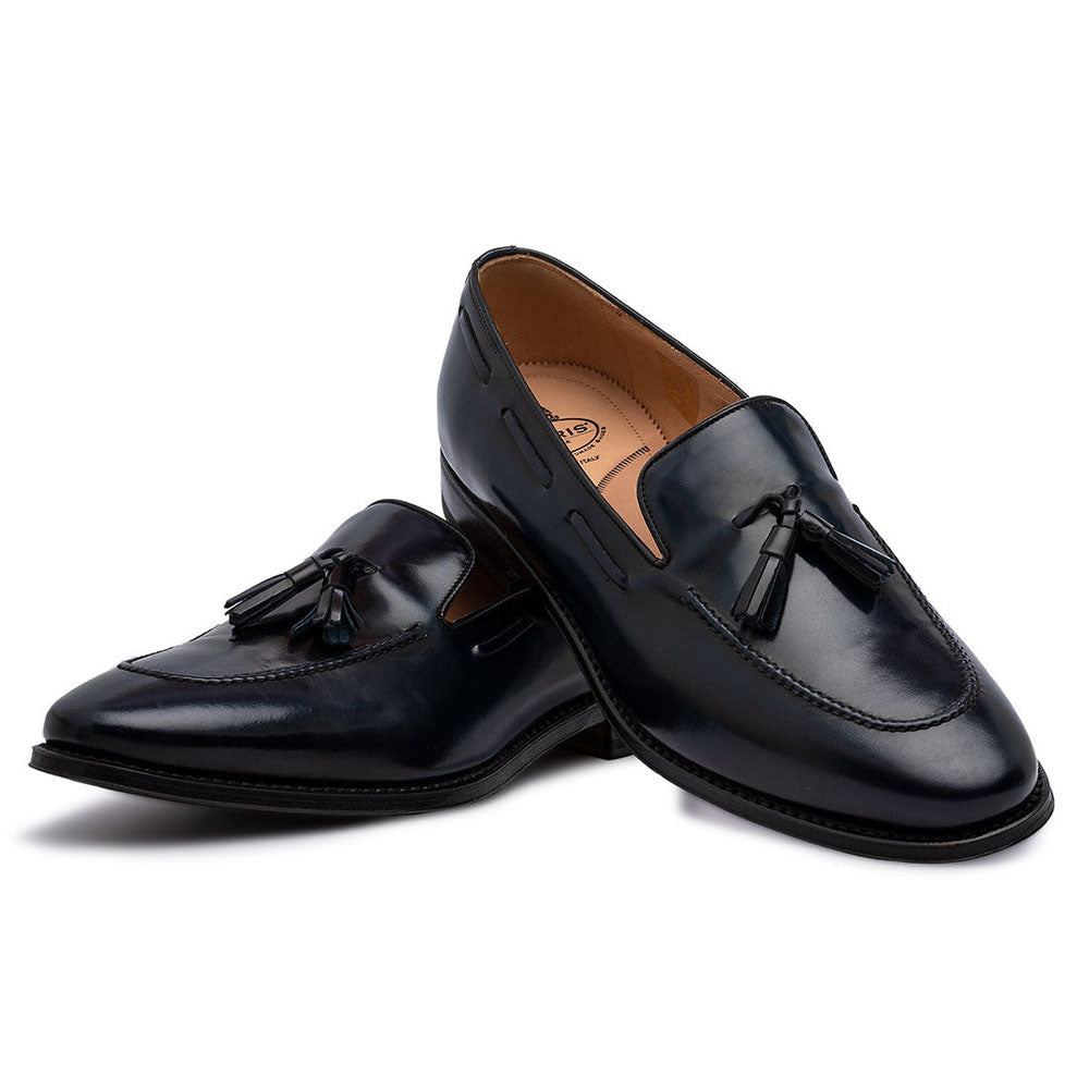 Harris Shoes 1913 Calfskin Leather Tassel Loafers Blue