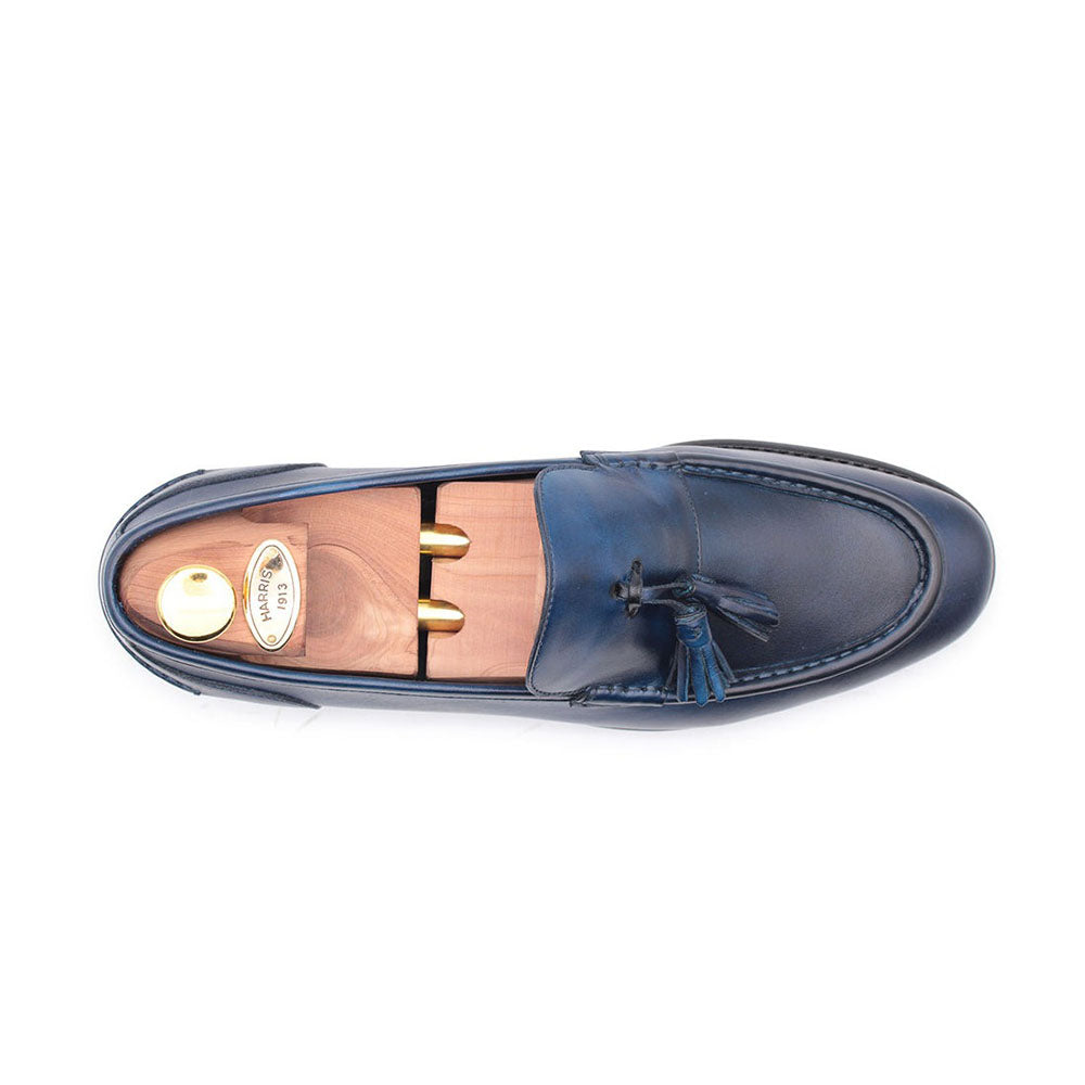 Harris Shoes 1913 Calfskin Leather Tassel Moccasin Blue