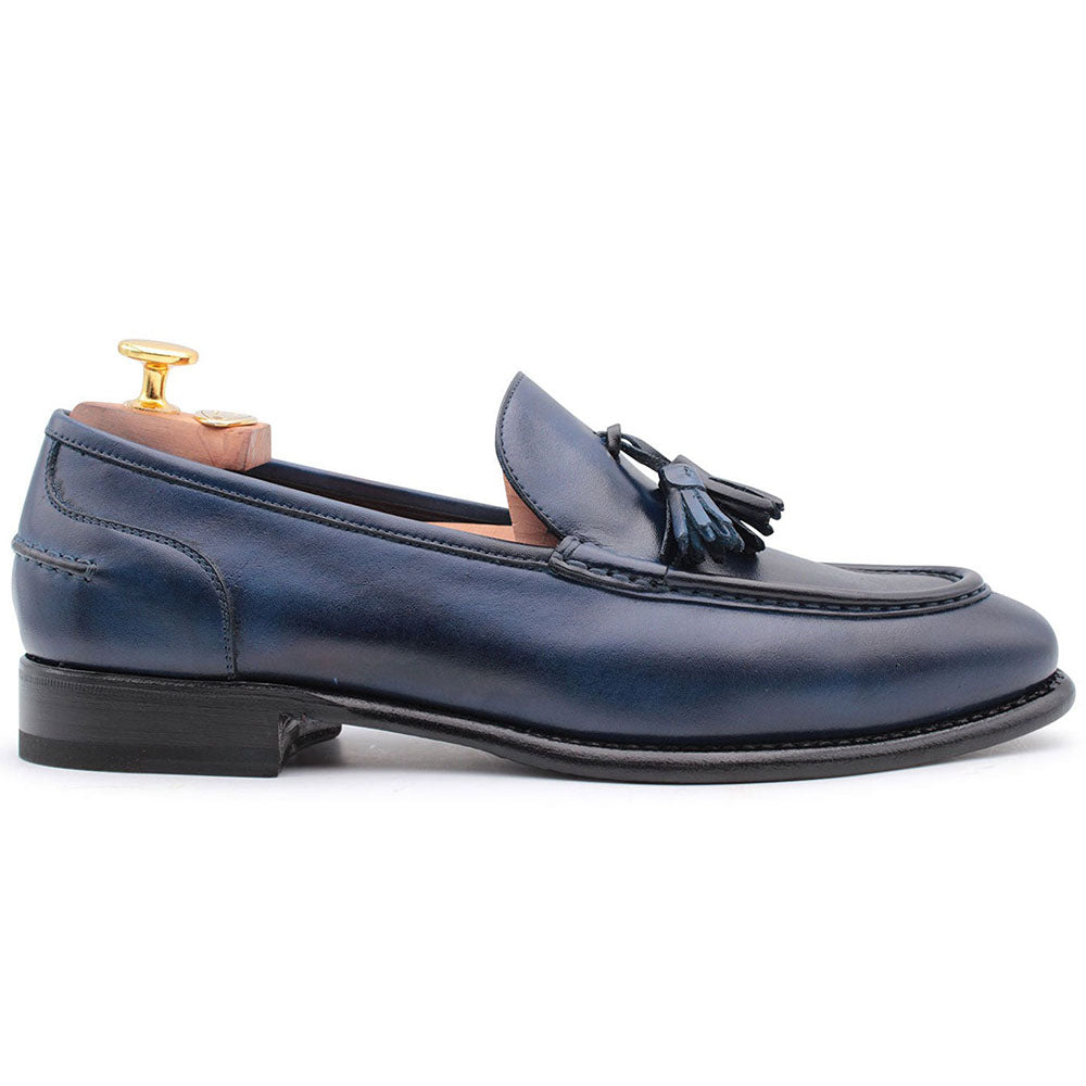 Harris Shoes 1913 Calfskin Leather Tassel Moccasin Blue