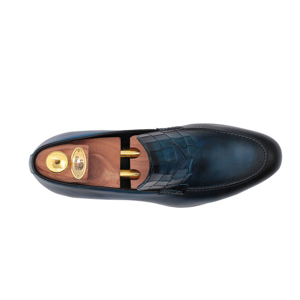 Harris Shoes 1913 Calfskin Slip-on Loafers Blue