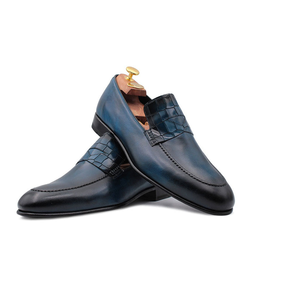 Harris Shoes 1913 Calfskin Slip-on Loafers Blue