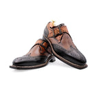 Harris Shoes 1913 Calfskin Wingtip Buckle Shoes Marrone