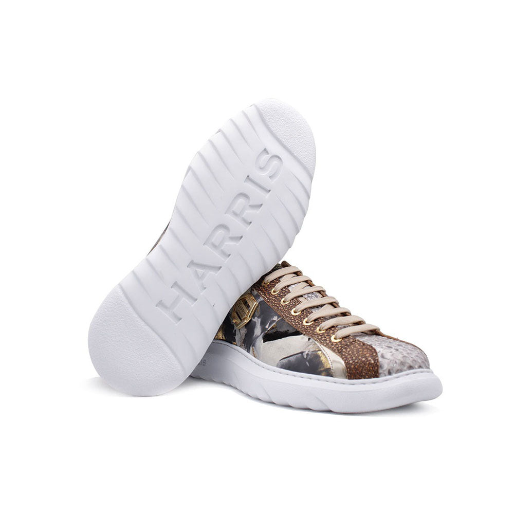 Harris Shoes 1913 Camouflage Embossed Leather Sneakers Gold