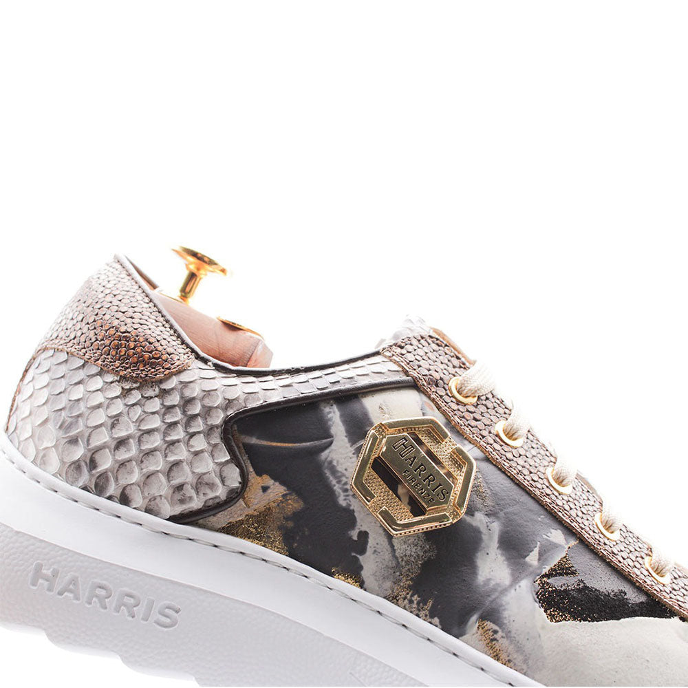 Harris Shoes 1913 Camouflage Embossed Leather Sneakers Gold