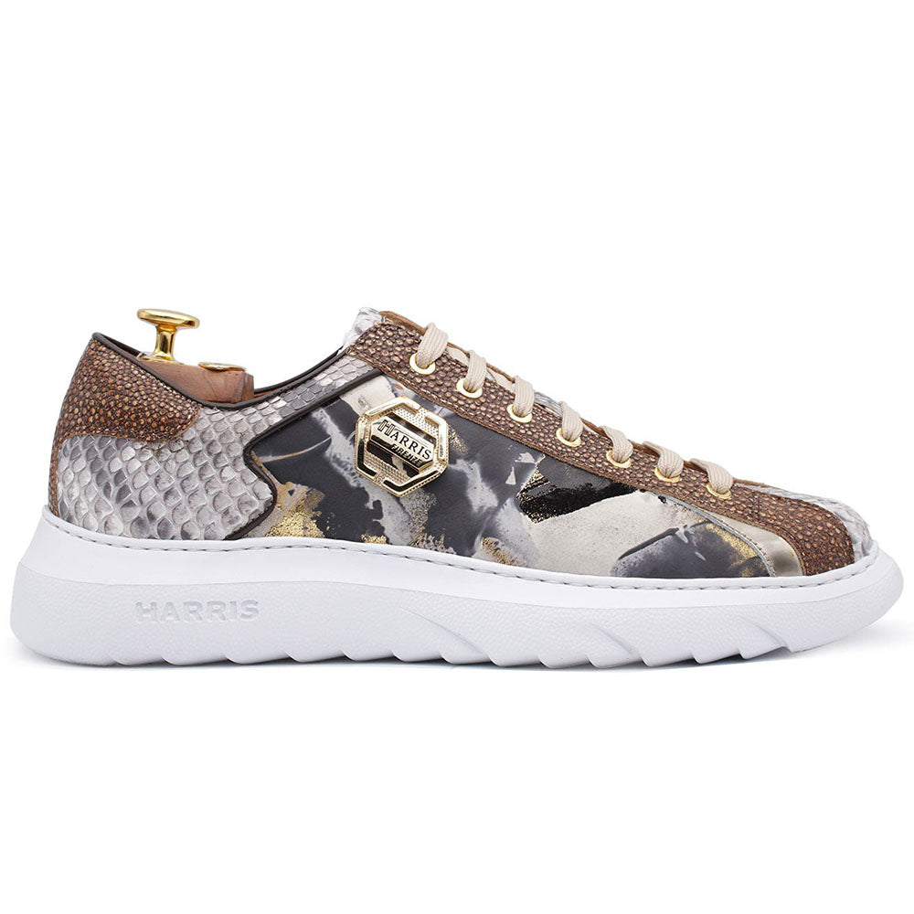 Harris Shoes 1913 Camouflage Embossed Leather Sneakers Gold
