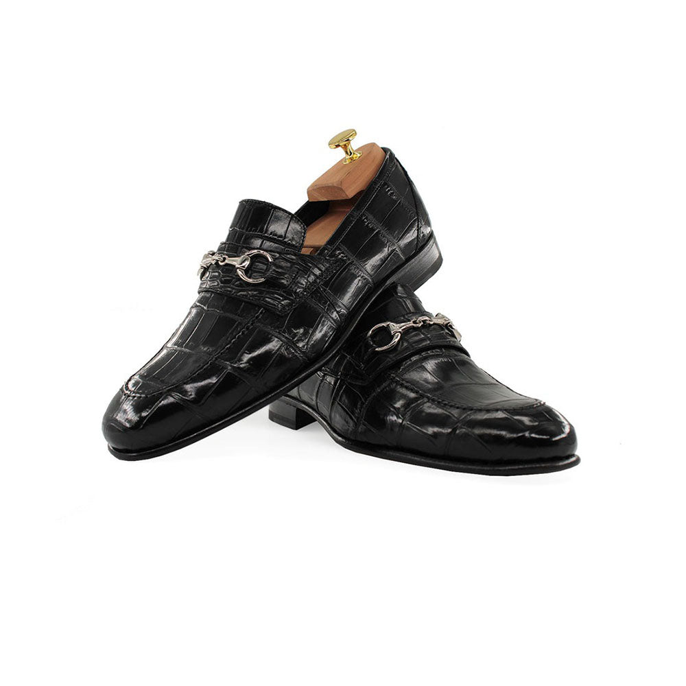 Harris Shoes 1913 Crocodile Leather Loafers Nero