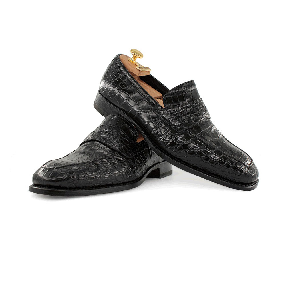 Harris Shoes 1913 Crocodile Leather Moccasin Nero