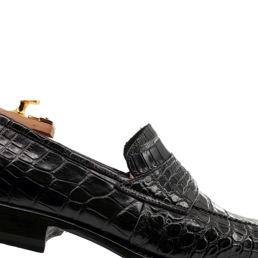 Harris Shoes 1913 Crocodile Leather Moccasin Nero