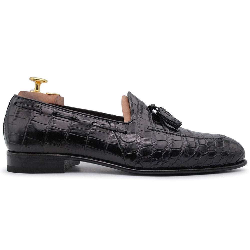 Harris Shoes 1913 Crocodile Leather Tassel Loafers Black
