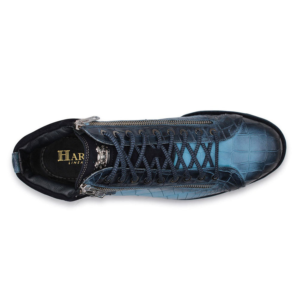Harris Shoes 1913 Crocodile Print Calfskin Leather Ankle Boots Blue
