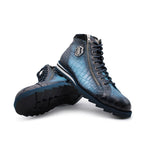 Harris Shoes 1913 Crocodile Print Calfskin Leather Ankle Boots Blue