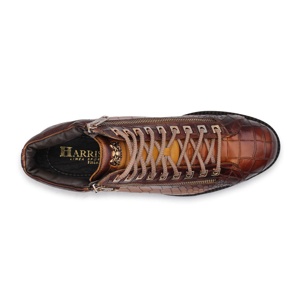 Harris Shoes 1913 Crocodile Print Calfskin Leather Ankle Boots Brown