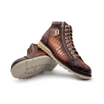 Harris Shoes 1913 Crocodile Print Calfskin Leather Ankle Boots Brown