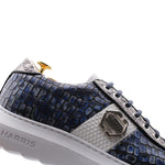 Harris Shoes 1913 Crocodile Print Calfskin Leather Sneakers Blue