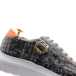 Harris Shoes 1913 Crocodile Print Calfskin Leather Sneakers Grey