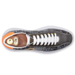 Harris Shoes 1913 Crocodile Print Calfskin Leather Sneakers Grey