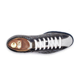Harris Shoes 1913 Crocodile Print Calfskin Sneakers Blue