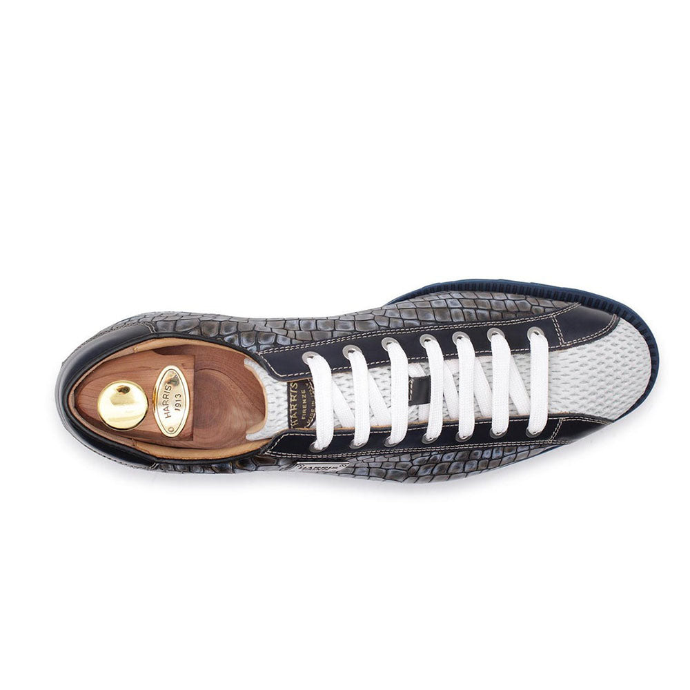 Harris Shoes 1913 Crocodile Print Calfskin Sneakers Blue