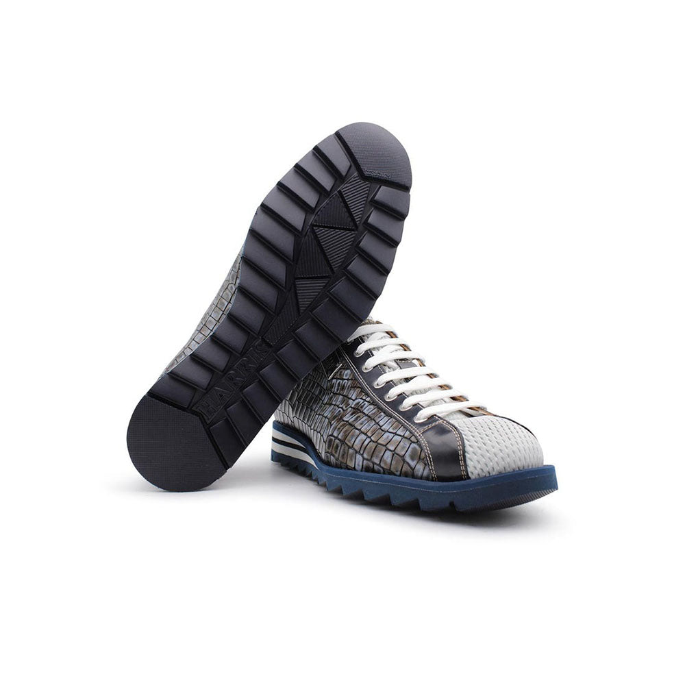 Harris Shoes 1913 Crocodile Print Calfskin Sneakers Blue