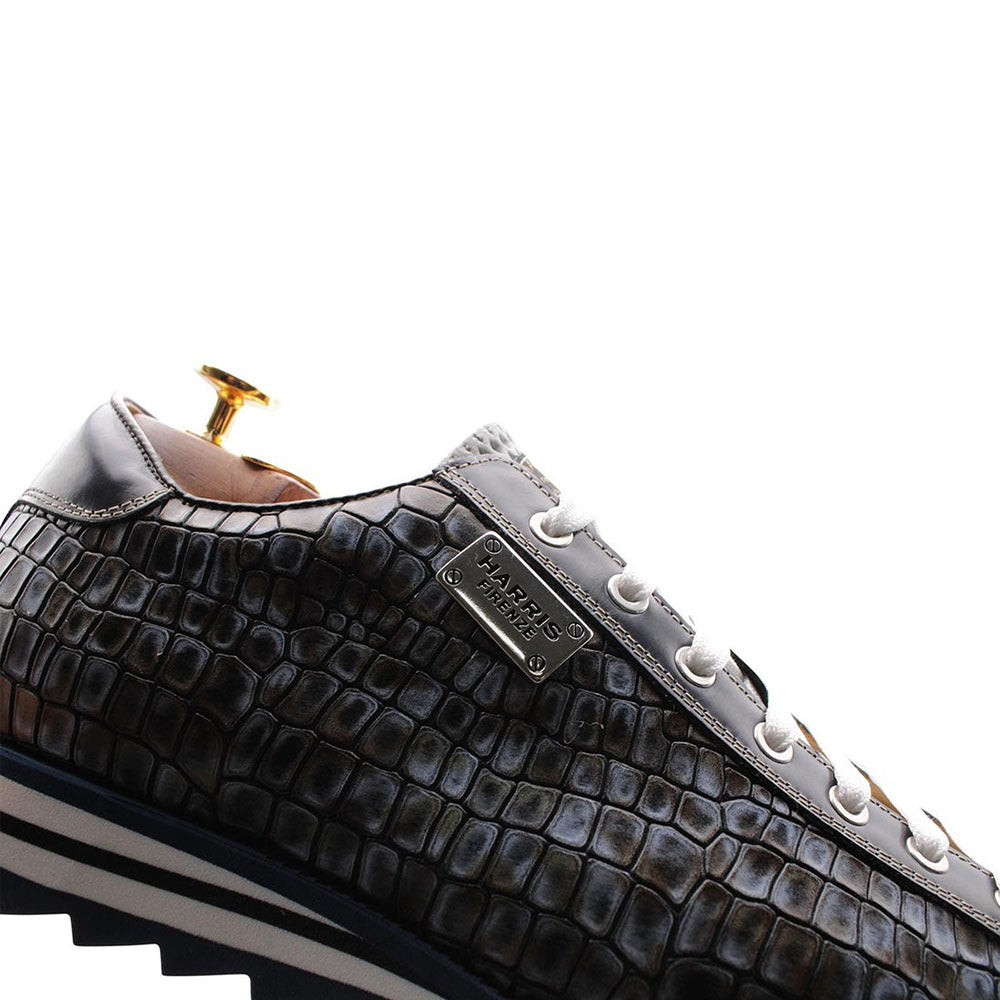 Harris Shoes 1913 Crocodile Print Calfskin Sneakers Blue
