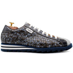 Harris Shoes 1913 Crocodile Print Calfskin Sneakers Blue