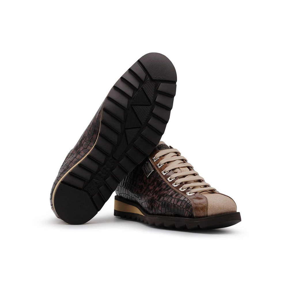 Harris Shoes 1913 Crocodile Print Calfskin Sneakers Brown