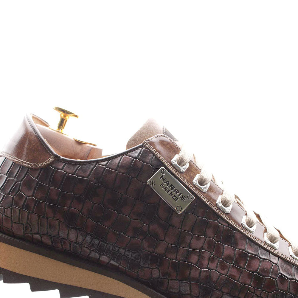 Harris Shoes 1913 Crocodile Print Calfskin Sneakers Brown