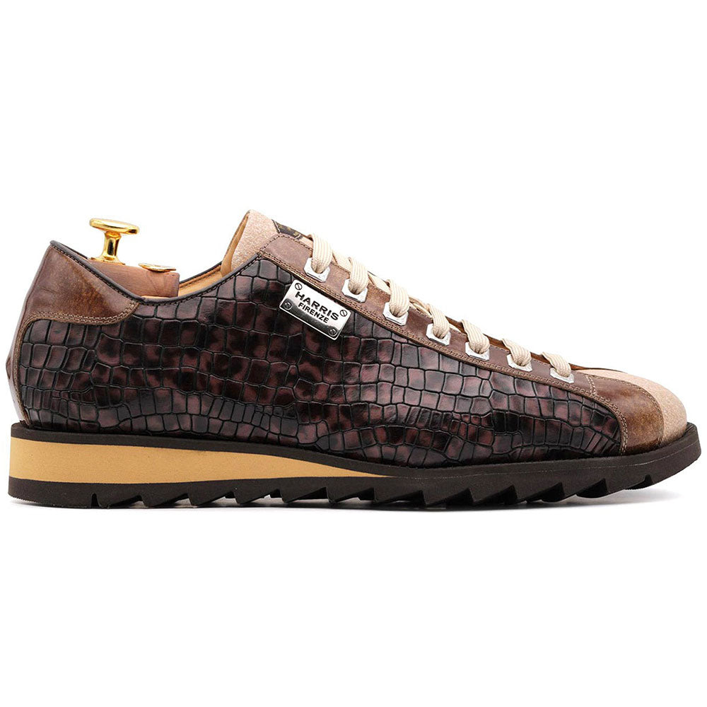 Harris Shoes 1913 Crocodile Print Calfskin Sneakers Brown