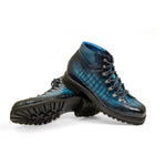 Harris Shoes 1913 Crocodile Print Leather Ankle Boots Blue