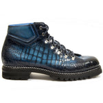 Harris Shoes 1913 Crocodile Print Leather Ankle Boots Blue
