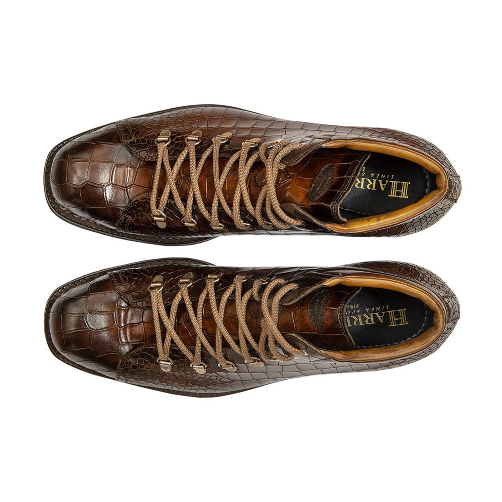 Harris Shoes 1913 Crocodile Print Leather Ankle Boots Brown