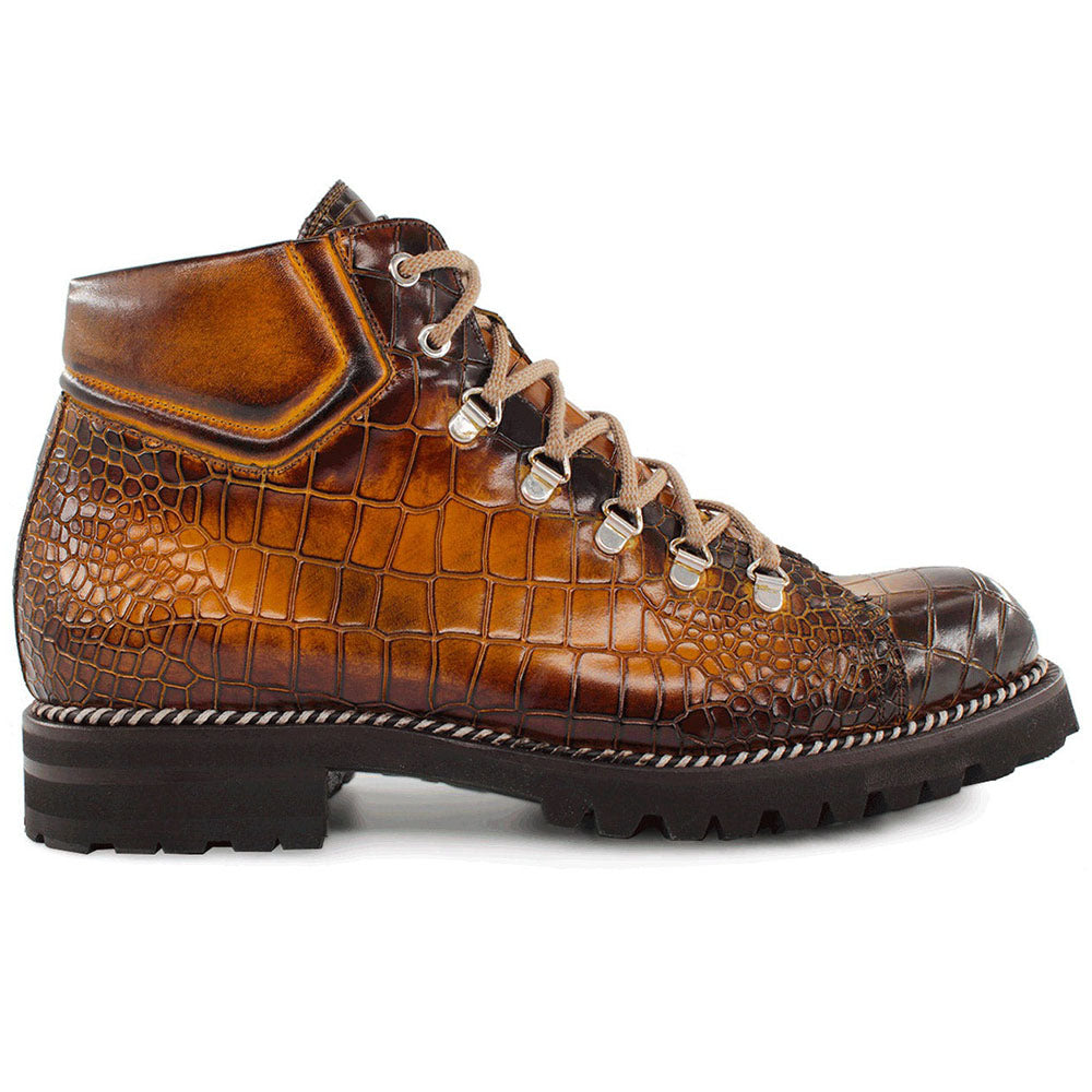 Harris Shoes 1913 Crocodile Print Leather Ankle Boots Brown