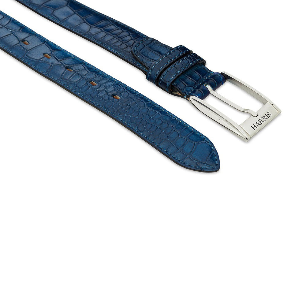 Harris Shoes 1913 Crocodile Print Leather Belt Azurro